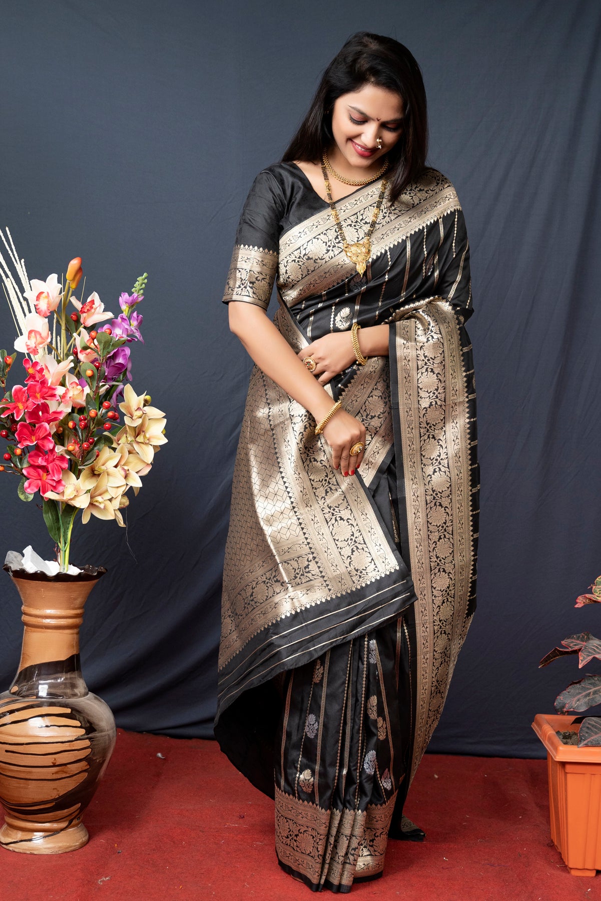 Black Soft Silk Banarasi Saree