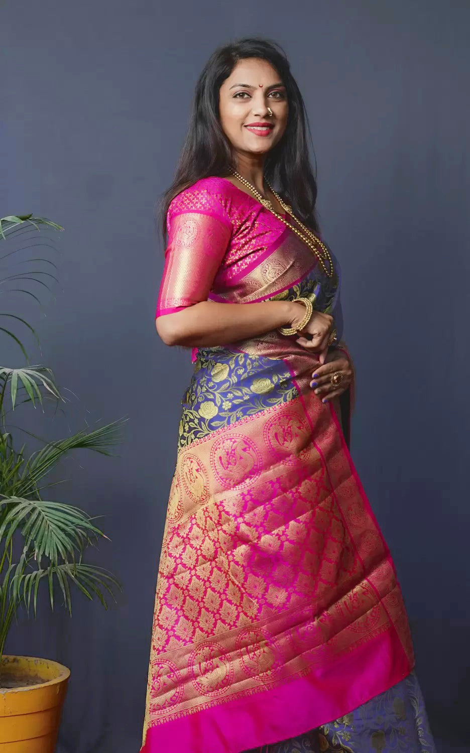 Blue And Pink Kanchipuram Handloom pattu Weaving Banarasi Silk Saree