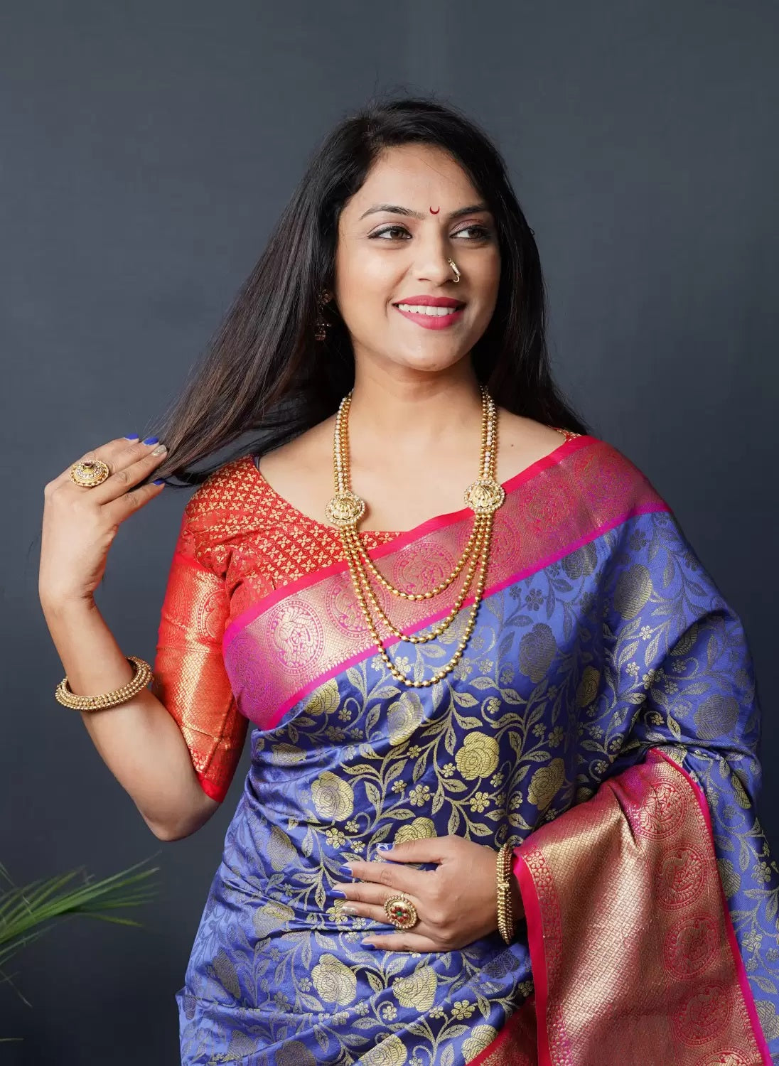 Blue And Pink Kanchipuram Handloom pattu Weaving Banarasi Silk Saree