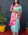 Sky Blue And PInk Kanchipuram Handloom pattu Weaving Banarasi Silk Saree