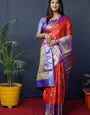 Red And Blue Kanchipuram Handloom pattu Weaving Banarasi Silk Saree